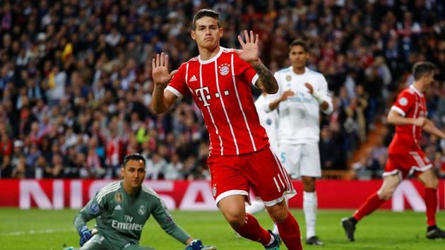 Former Real Madrid midfielder James Rodriguez though equalised to get Bayern Munich within a goal of reaching the final of the Champions League. (REUTERS) Former Real Madrid midfielder James Rodriguez though equalised to get Bayern Munich within a goal of reaching the final of the Champions League. (REUTERS)