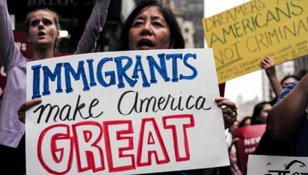 (FILES) This file photo taken on October 5, 2017 shows protesters during a demonstration against US President Donald Trump during a rally in support of the Deferred Action for Childhood Arrivals (DACA), also known as Dream Act, near the Trump Tower in New York. (AFP) (FILES) This file photo taken on October 5, 2017 shows protesters during a demonstration against US President Donald Trump during a rally in support of the Deferred Action for Childhood Arrivals (DACA), also known as Dream Act, near the Trump Tower in New York. (AFP)