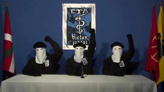 Masked members of the Basque separatist group ETA are seen in this file image made from a video provided on October 20, 2011. The militant group reportedly announced it has 'dissolved all its structures' in letter to Spanish newspaper on May 2, 2018. (AP File Photo) Masked members of the Basque separatist group ETA are seen in this file image made from a video provided on October 20, 2011. The militant group reportedly announced it has 'dissolved all its structures' in letter to Spanish newspaper on May 2, 2018. (AP File Photo)
