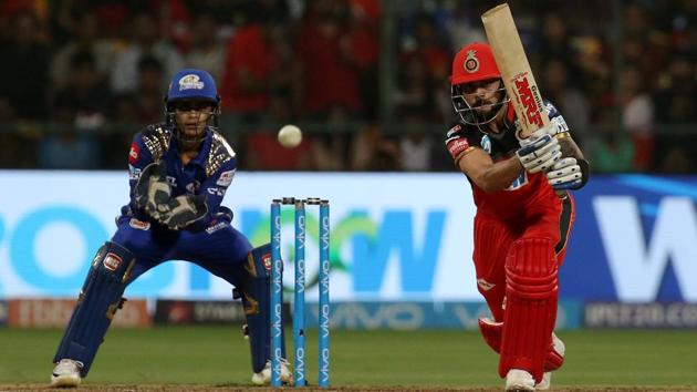 Royal Challengers Bangalore skipper Virat Kohli hits a boundary during the IPL 2018 match against Mumbai Indians. (BCCI) 