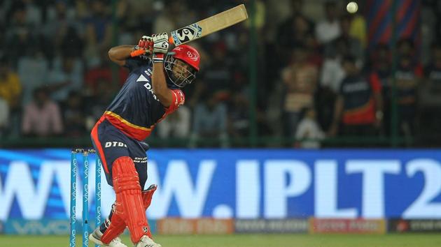 Rishabh Pant of the Delhi Daredevils raises his bat after scoring a half-century against Rajasthan Royals in an Indian Premier League (IPL) 2018 match in New Delhi on Wednesday.(BCCI)