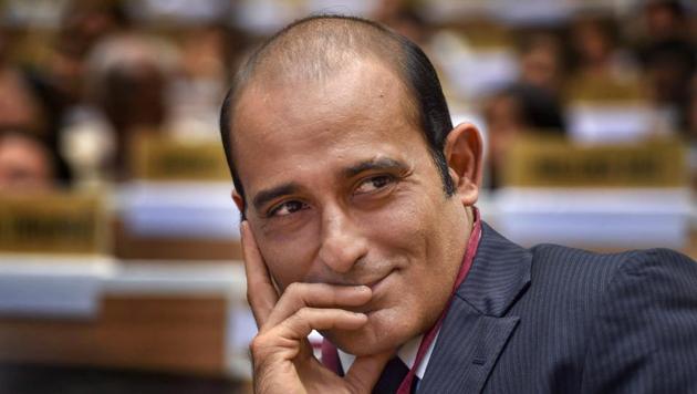Akshaye Khanna during the 65th National Film Awards function at Vigyan Bhavan in New Delhi on Thursday.(PTI) Akshaye Khanna during the 65th National Film Awards function at Vigyan Bhavan in New Delhi on Thursday.(PTI)