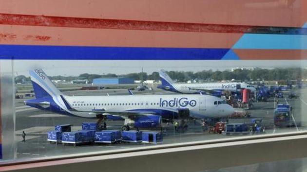 An IndiGo plane at T-1 Terminal in New Delhi.(HT File Photo)