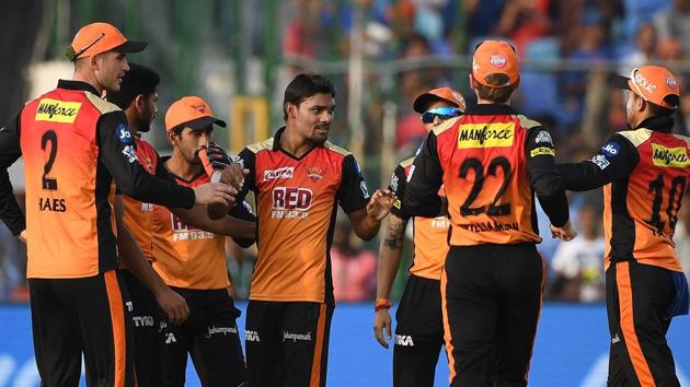 Sunrisers Hyderabad have been without Bhuvneshwar Kumar in the last few IPL 2018 gams but the likes of Sandeep Sharma (C) and Siddarth Kaul have pitched in well.(AFP) Sunrisers Hyderabad have been without Bhuvneshwar Kumar in the last few IPL 2018 gams but the likes of Sandeep Sharma (C) and Siddarth Kaul have pitched in well.(AFP)