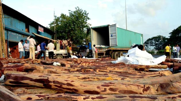 Majority of the seized 600 tonnes is being stored at Sajgaon depot in Khalapur range of Alibaug forest division.(HT FILE)