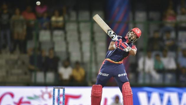 Shreyas Iyer plays a shot against Rajasthan Royals. He scored a hard-hitting 50. (PTI) Shreyas Iyer plays a shot against Rajasthan Royals. He scored a hard-hitting 50. (PTI)
