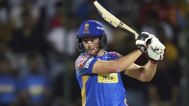 Jos Buttler scored a whirlwind fifty, at one point threatening to take the game away from DD. (PTI) Jos Buttler scored a whirlwind fifty, at one point threatening to take the game away from DD. (PTI)