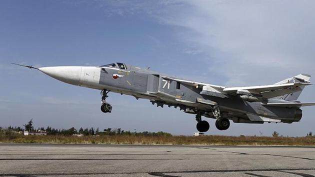 A Sukhoi Su-24 fighter jet takes off from the Hmeymim air base near Latakia, Syria.(REUTERS File Photo)