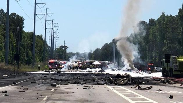 The military plane crash site is seen in Savannah, Georgia, U.S., May 2, 2018 in this picture obtained from social media.(REUTERS) The military plane crash site is seen in Savannah, Georgia, U.S., May 2, 2018 in this picture obtained from social media.(REUTERS)