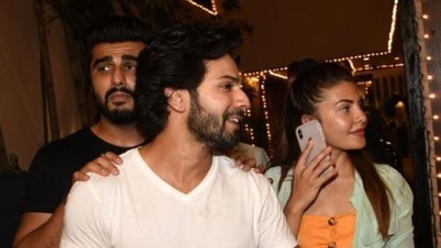 Varun Dhawan, Arjun Kapoor and Jacqueline Fernandez at Sonam Kapoor’s residence.