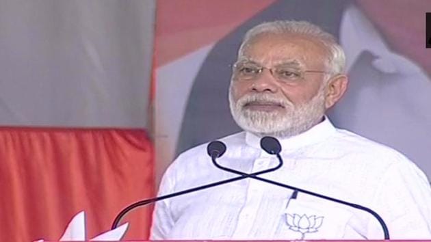 PM Narendra Modi addressing a public rally in Tumakuru. (ANI Photo) PM Narendra Modi addressing a public rally in Tumakuru. (ANI Photo)