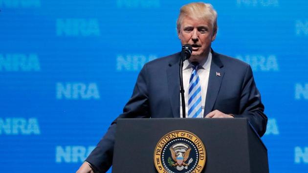 US President Donald Trump gestures before he speaks at a National Rifle Association (NRA) convention in Dallas, Texas, U.S. May 4, 2018.(REUTERS) US President Donald Trump gestures before he speaks at a National Rifle Association (NRA) convention in Dallas, Texas, U.S. May 4, 2018.(REUTERS)