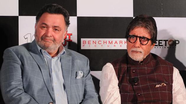 Rishi Kapoor (L) and Amitabh Bachchan (R) promote their film, 102 Not Out.(AFP) Rishi Kapoor (L) and Amitabh Bachchan (R) promote their film, 102 Not Out.(AFP)