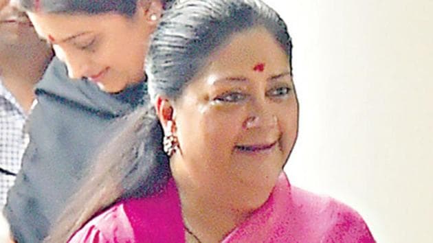 Rajasthan chief minister Vasundhara Raje after meeting Amit Shah in New Delhi on Sunday.(HT Photo) Rajasthan chief minister Vasundhara Raje after meeting Amit Shah in New Delhi on Sunday.(HT Photo)