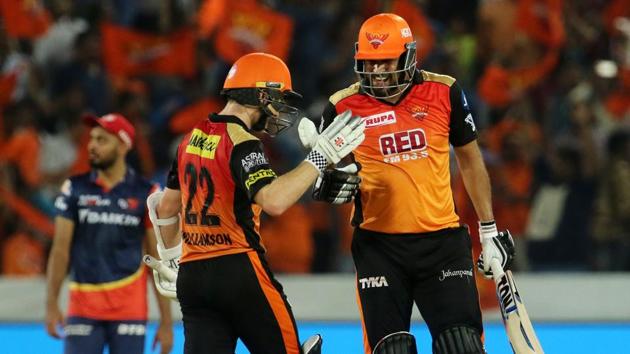 Sunrisers Hyderabad climbed to the top of the IPL 2018 table with a seven-wicket win over Delhi Daredevils.(BCCI) Sunrisers Hyderabad climbed to the top of the IPL 2018 table with a seven-wicket win over Delhi Daredevils.(BCCI)