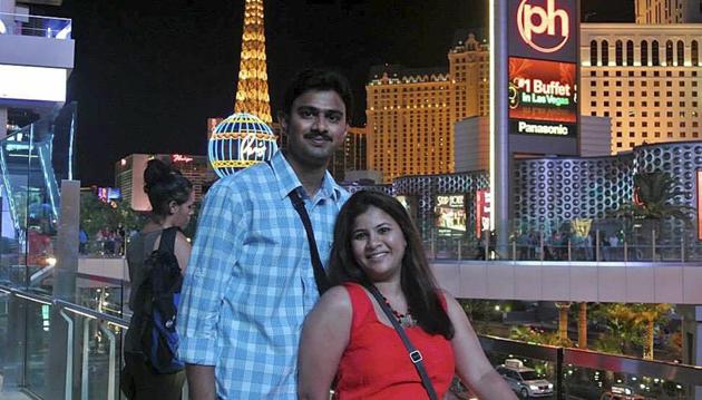 Sunayana Dumala with her husband Srinivas Kuchibhotla in Las Vegas.(AP file)