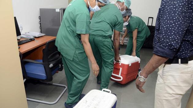 The decision by the brain dead patient’s family to donate his liver to a needy patient saved the 60-year-old’s life. (Ravindra Joshi/HT PHOTO) 
