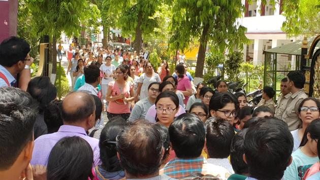 NEET aspirants come out of the exam centre in Kota on Sunday.(A.H ZAIDI/HT PHOTO)