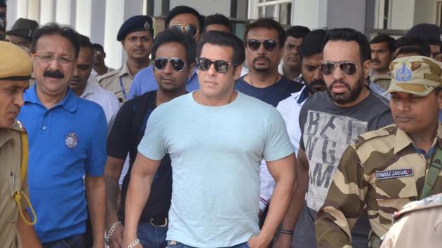 Actor Salman Khan arrives at Jodhpur airport on May 6.(IANS Photo)