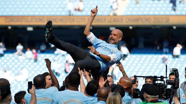 This was also Pep Guardiola’s first league title in England. (REUTERS) This was also Pep Guardiola’s first league title in England. (REUTERS)