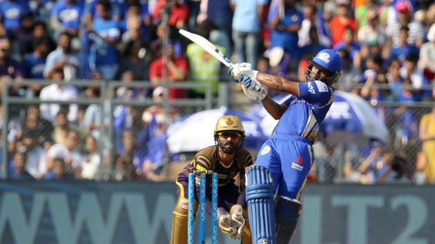 Evin Lewis hammered two fours and a big six off Piyush Chawla as Mumbai Indians started off on a positive note. (BCCI) Evin Lewis hammered two fours and a big six off Piyush Chawla as Mumbai Indians started off on a positive note. (BCCI)
