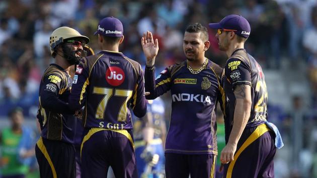 Sunil Narine got the wicket of Krunal and KKR pulled things back in the later overs. (BCCI) Sunil Narine got the wicket of Krunal and KKR pulled things back in the later overs. (BCCI)