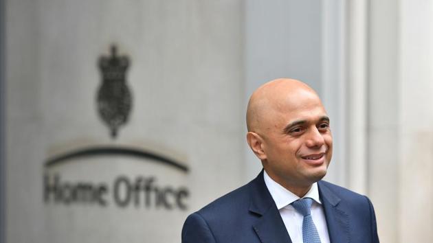 Britain’s Home Secretary Sajid Javid outside the Home Office in Westminster, London, April 30. British Prime Minister Theresa May has named Sajid Javid as Britain's new Home Secretary the previous office-holder Amber Rudd resigned over an immigration scandal. (AP) Britain’s Home Secretary Sajid Javid outside the Home Office in Westminster, London, April 30. British Prime Minister Theresa May has named Sajid Javid as Britain's new Home Secretary the previous office-holder Amber Rudd resigned over an immigration scandal. (AP)