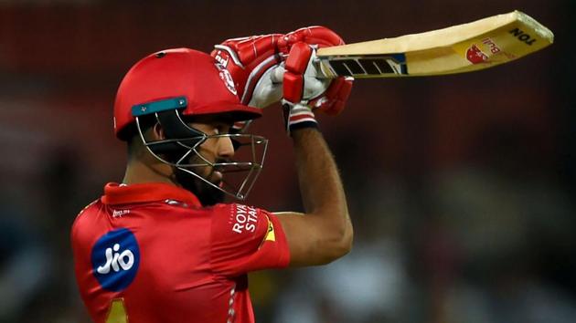 Kings XI Punjab (KXIP) cricketer KL Rahul plays a shot during the 2018 Indian Premier League (IPL 2018) match against Rajasthan Royals (RR) at the Holkar Cricket Stadium in Indore on Sunday.(AFP)