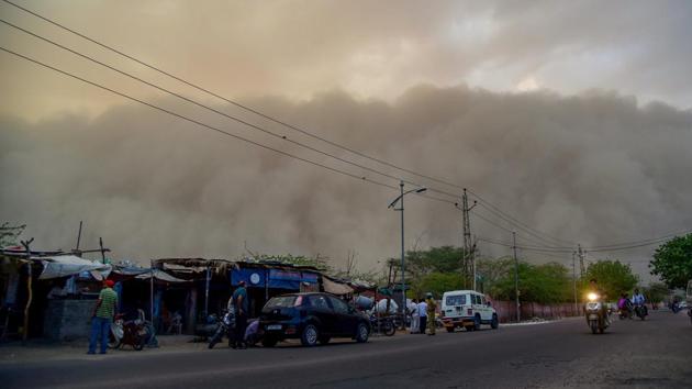 A dust storm is seen building up over Bikaner on May 7. (PTI Photo) A dust storm is seen building up over Bikaner on May 7. (PTI Photo)