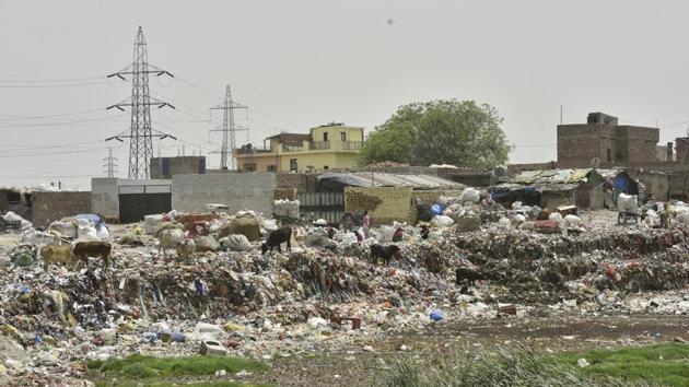 Both swathes of land fall in east Delhi. According to the EDMC, if these plots are left vacant it could soon be usurped by land sharks. Illegal activities such as sand mining and extracting groundwater are rampant on these lands. All along the road, one can see locals dumping waste in these empty plots and shanties have already come up in some portions. (Anushree Fadnavis / HT Photo)