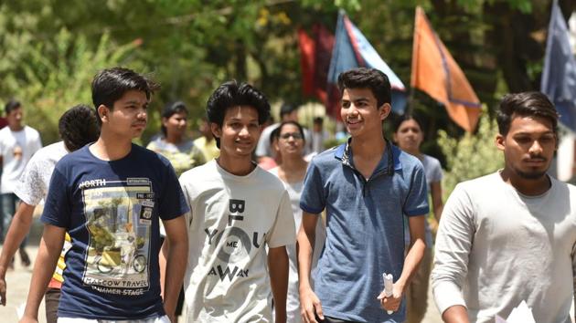 Students exit the Kendriya Vidyalaya NEET exam centre in Bhopal, India, on Sunday, May 6.(Mujeeb Faruqui/HT Photo) Students exit the Kendriya Vidyalaya NEET exam centre in Bhopal, India, on Sunday, May 6.(Mujeeb Faruqui/HT Photo)