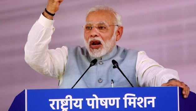 Prime Minister Narendra Modi speaks during the launch of National Nutrition Mission on the occasion of International Women's Day, in Jhunjhunu on March 8, 2018.(PTI File Photo)