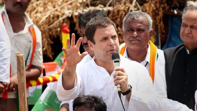 Congress president Rahul Gandhi speaks during his roadshow at Malur in Kolar district on Monday. (PTI) Congress president Rahul Gandhi speaks during his roadshow at Malur in Kolar district on Monday. (PTI)
