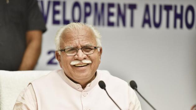 Haryana CM Manohar Lal Khattar at a function in Gurugram, April 12, 2018 (Sanjeev Verma/HT) Haryana CM Manohar Lal Khattar at a function in Gurugram, April 12, 2018 (Sanjeev Verma/HT)