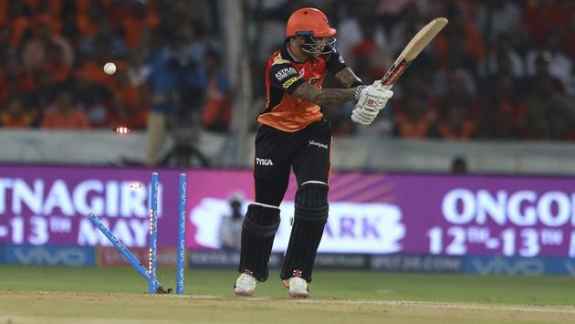 Sunrisers Hyderabad player Alex Hales is bowled by Royal Challenger's Tim Southee.  (AP) 