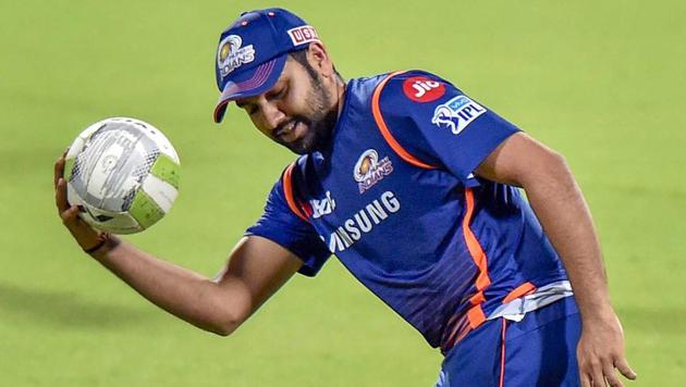 Mumbai Indians captain Rohit Sharma during a practice session ahead of IPL T20 match against Kolkata Knight Riders at Eden Garden in Kolkata on Tuesday.(PTI)