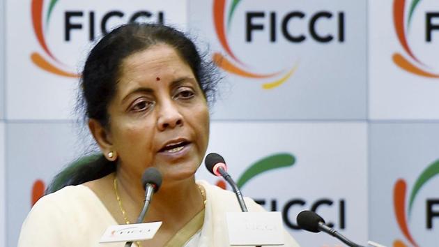 Nirmala Sitharaman addresses a sesion in New Delhi on Monday.(PTI Photo) Nirmala Sitharaman addresses a sesion in New Delhi on Monday.(PTI Photo)
