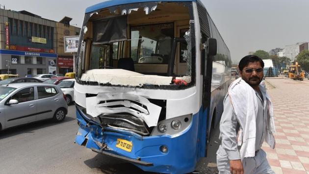 A scooter rider was crushed under a bus at Delhi’s South Extension Market on Wednesday morning, police said. The speeding driver of the bus hit the scooterist from behind at around 9am on the ring road and as he fell on the road, he was run over by another private bus. At least 1474 people lost their lives in road accidents across the city last year. The ring road stretch passing through South Extension I and II markets is one of the most accident-prone areas in the city. (Anushree Fadnavis / HT Photo) A scooter rider was crushed under a bus at Delhi’s South Extension Market on Wednesday morning, police said. The speeding driver of the bus hit the scooterist from behind at around 9am on the ring road and as he fell on the road, he was run over by another private bus. At least 1474 people lost their lives in road accidents across the city last year. The ring road stretch passing through South Extension I and II markets is one of the most accident-prone areas in the city. (Anushree Fadnavis / HT Photo)