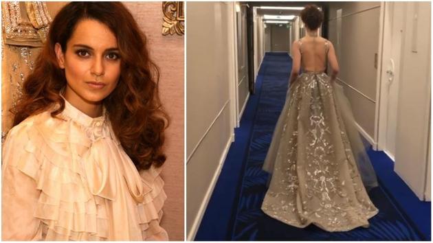 Kangana Ranaut shared a small glimpse at her dress on Instagram.(Instagram)