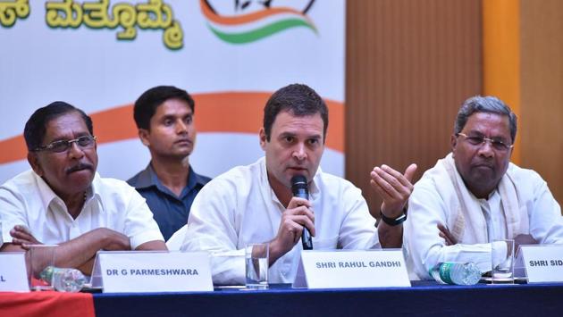Responding to Prime Minister Narendra Modi’s remarks about UPA chairperson Sonia Gandhi’s Italian roots, Congress president Rahul Gandhi said on Thursday that she was “more Indian than many Indian people I have met.” The Congress president, who wrapped up his campaign tour of Karnataka, said the prime minister was “silent” on incidents of killings and attacks on Dalits. (Arijit Sen / HT Photo)