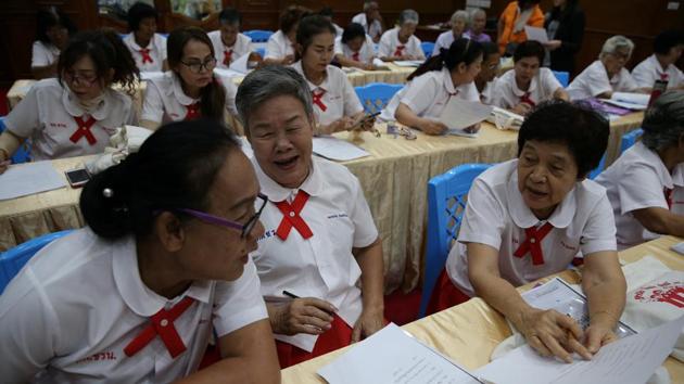 Students attend an English class at the School for the Elderly. “It’s stressful just living day by day,” 63-year-old Choochart Supkerd a student at the school told Reuters. (Athit Perawongmetha / REUTERS) Students attend an English class at the School for the Elderly. “It’s stressful just living day by day,” 63-year-old Choochart Supkerd a student at the school told Reuters. (Athit Perawongmetha / REUTERS)