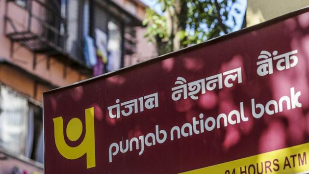 Signage for Punjab National Bank (PNB) is displayed outside a branch in Mumbai, India.(Dhiraj Singh/Bloomberg)