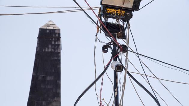 Twenty-five CCTV cameras have been installed at the Vijay Stambha (victory memorial) in Bhima Koregaon. (SANKET WANKHADE/HT PHOTO)