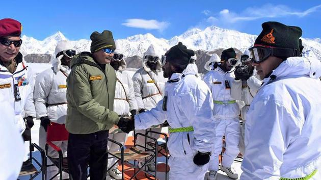 President Ram Nath Kovind on Thursday became the second president to visit the Siachen base camp of the Indian Army, and conveyed the country’s respect for the soldiers protecting Indian borders at the highest battlefield in the world. He also laid a wreath at a memorial in the camp and later interacted with the soldiers posted there. (PTI)