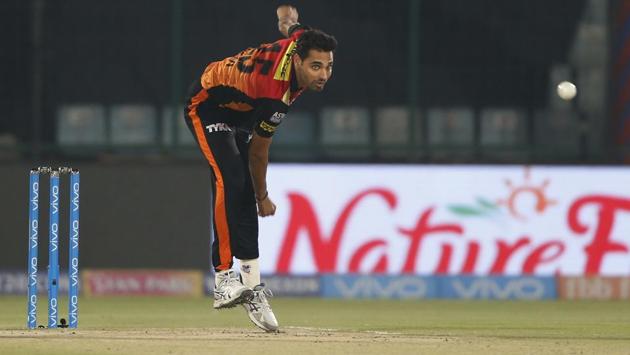 Sunrisers Hyderabad's Bhuvneshwar Kumar in action against Delhi Daredevils. (AP) Sunrisers Hyderabad's Bhuvneshwar Kumar in action against Delhi Daredevils. (AP)