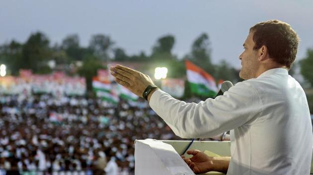 Congress President Rahul Gandhi addresses a corner meeting during an election campaign ahead of the Karnataka assembly elections at Shiggaon Cricket Ground on May 04, 2018. Gandhi held public rallies in Kalgi and Shiggaon, where he hit out at Prime Minister Narendra Modi for not addressing farmers’ issues. (PTI) Congress President Rahul Gandhi addresses a corner meeting during an election campaign ahead of the Karnataka assembly elections at Shiggaon Cricket Ground on May 04, 2018. Gandhi held public rallies in Kalgi and Shiggaon, where he hit out at Prime Minister Narendra Modi for not addressing farmers’ issues. (PTI)