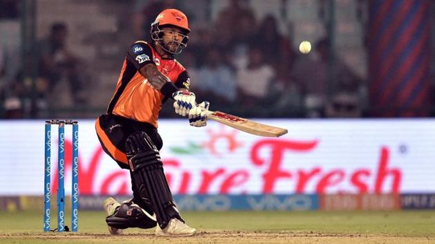 Shikhar Dhawan goes for a big shot. (PTI) Shikhar Dhawan goes for a big shot. (PTI)