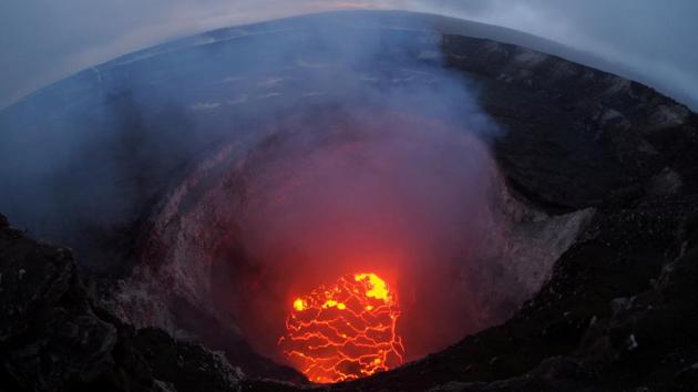 Kilauea volcano’s summit lava lake shows a significant drop of roughly 220 metres below the crater rim in this wide angle camera view showing the entire north portion of the Overlook crater in Hawaii, United States. (USGS Handout / REUTERS) Kilauea volcano’s summit lava lake shows a significant drop of roughly 220 metres below the crater rim in this wide angle camera view showing the entire north portion of the Overlook crater in Hawaii, United States. (USGS Handout / REUTERS)