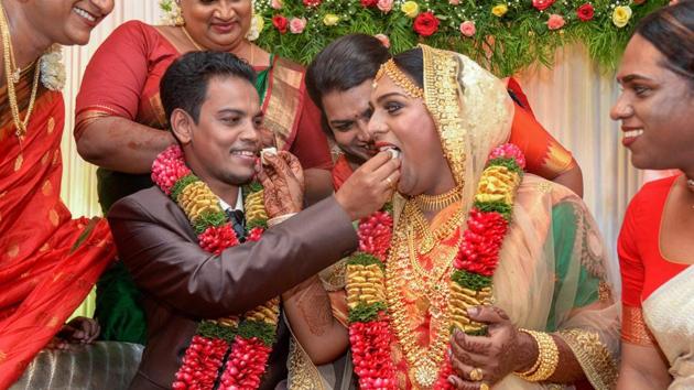 Transgender couple Surya Vinod and Ishaan K Shan married in Thiruvananthapuram on May 10, 2018. Their marriage marked the first legal transgender marriage in Kerala's history. (PTI) Transgender couple Surya Vinod and Ishaan K Shan married in Thiruvananthapuram on May 10, 2018. Their marriage marked the first legal transgender marriage in Kerala's history. (PTI)