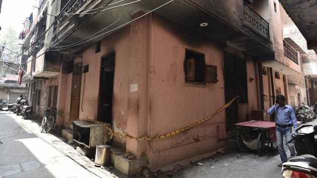A view of the house of an elderly couple --Khedi Lal and Laxmi, who were charred to death after a fire broke out in their house at Sudarshan Park near Moti Nagar in New Delhi on Friday. (Sanchit Khanna / HT Photo) A view of the house of an elderly couple --Khedi Lal and Laxmi, who were charred to death after a fire broke out in their house at Sudarshan Park near Moti Nagar in New Delhi on Friday. (Sanchit Khanna / HT Photo)
